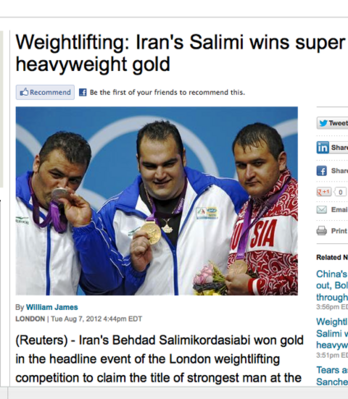 Salimi Gold in weight lifting Sajjad Anoushiravani silver in weight lifting
